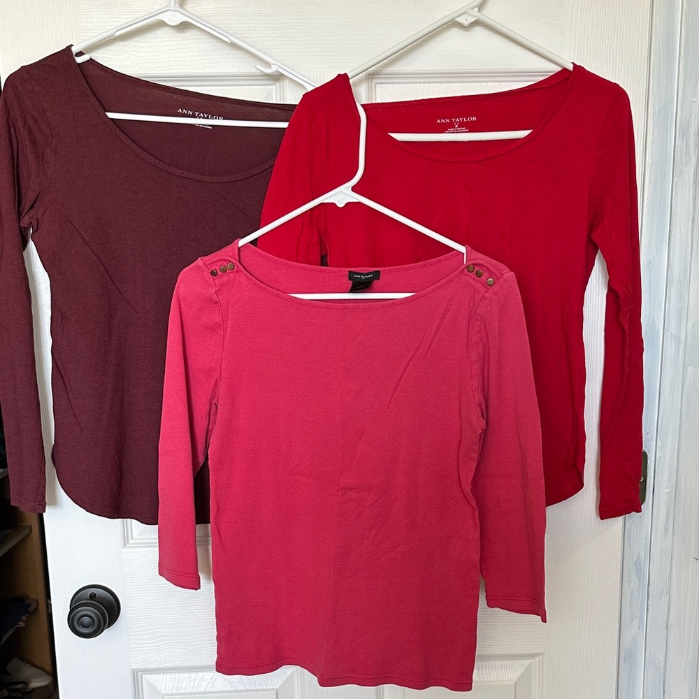 Ann Taylor Long Sleeve Tops in Red, Burgundy, and Pink